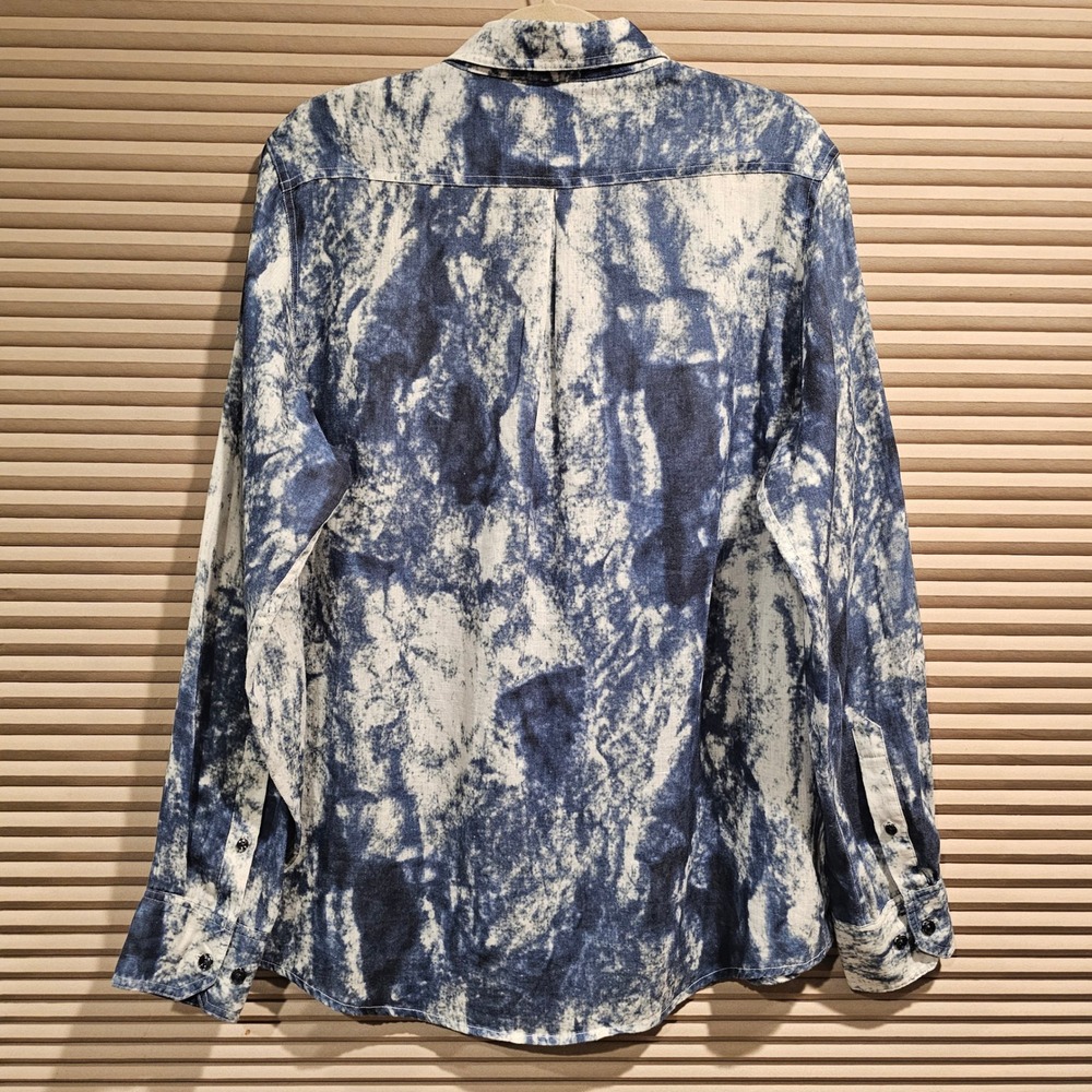 Raffi Mens Pure Linen Blue White Tie Dye Long Sleeve Button Down‎ Shirt Size M - Picture 5 of 11